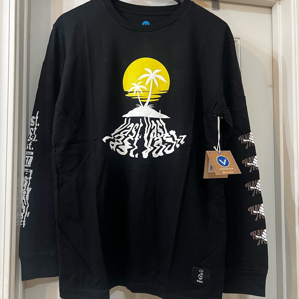 Black Long Sleeve Shirt with Yellow Palm Tree Design